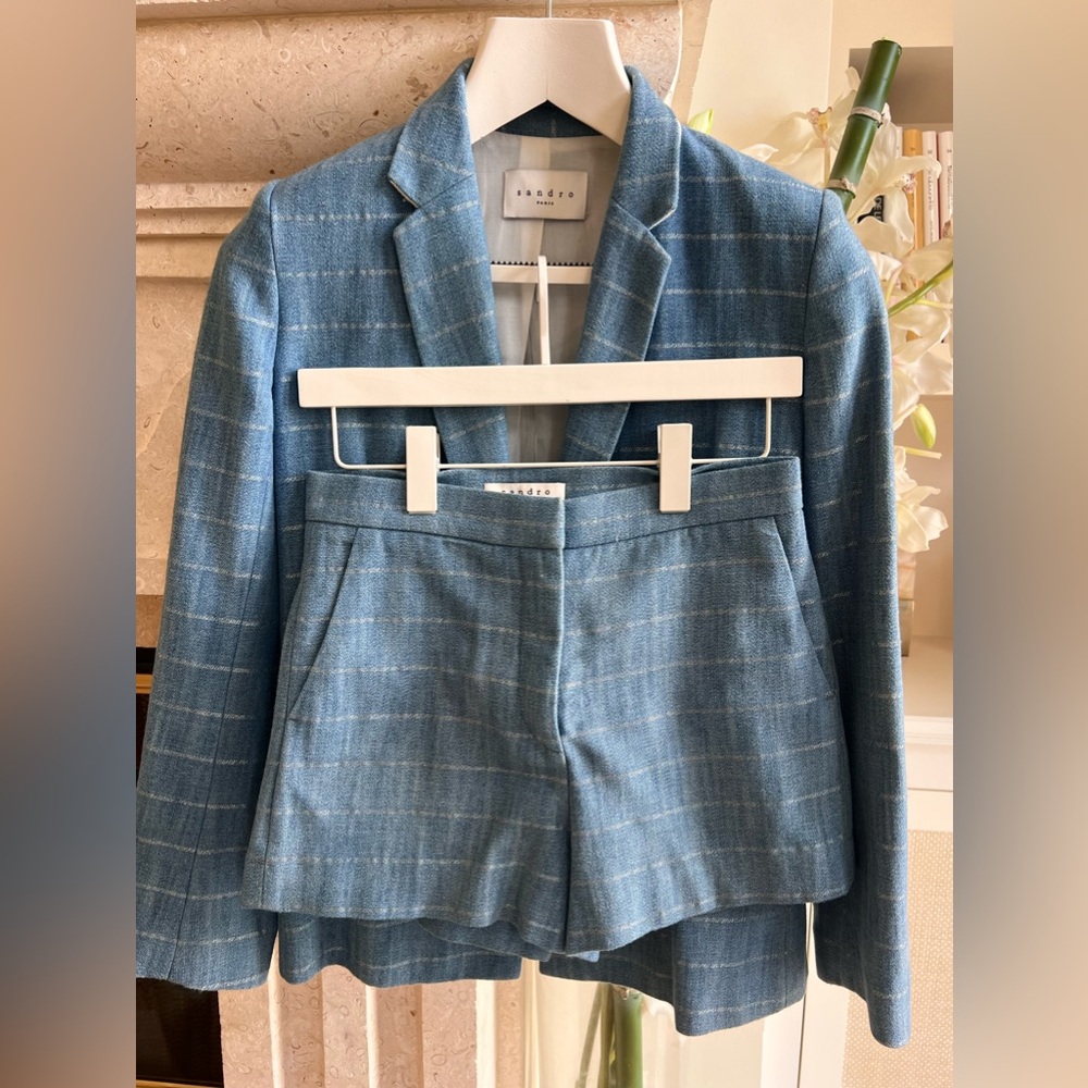 Sandro Blue Squares Set – Blazer and Shorts
